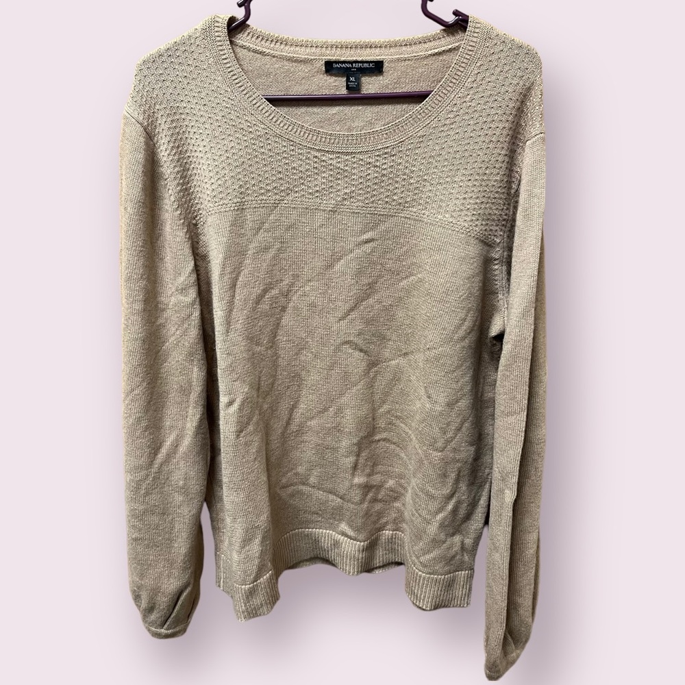 Banana Republic, Crew Neck Sweater, Tan, XL